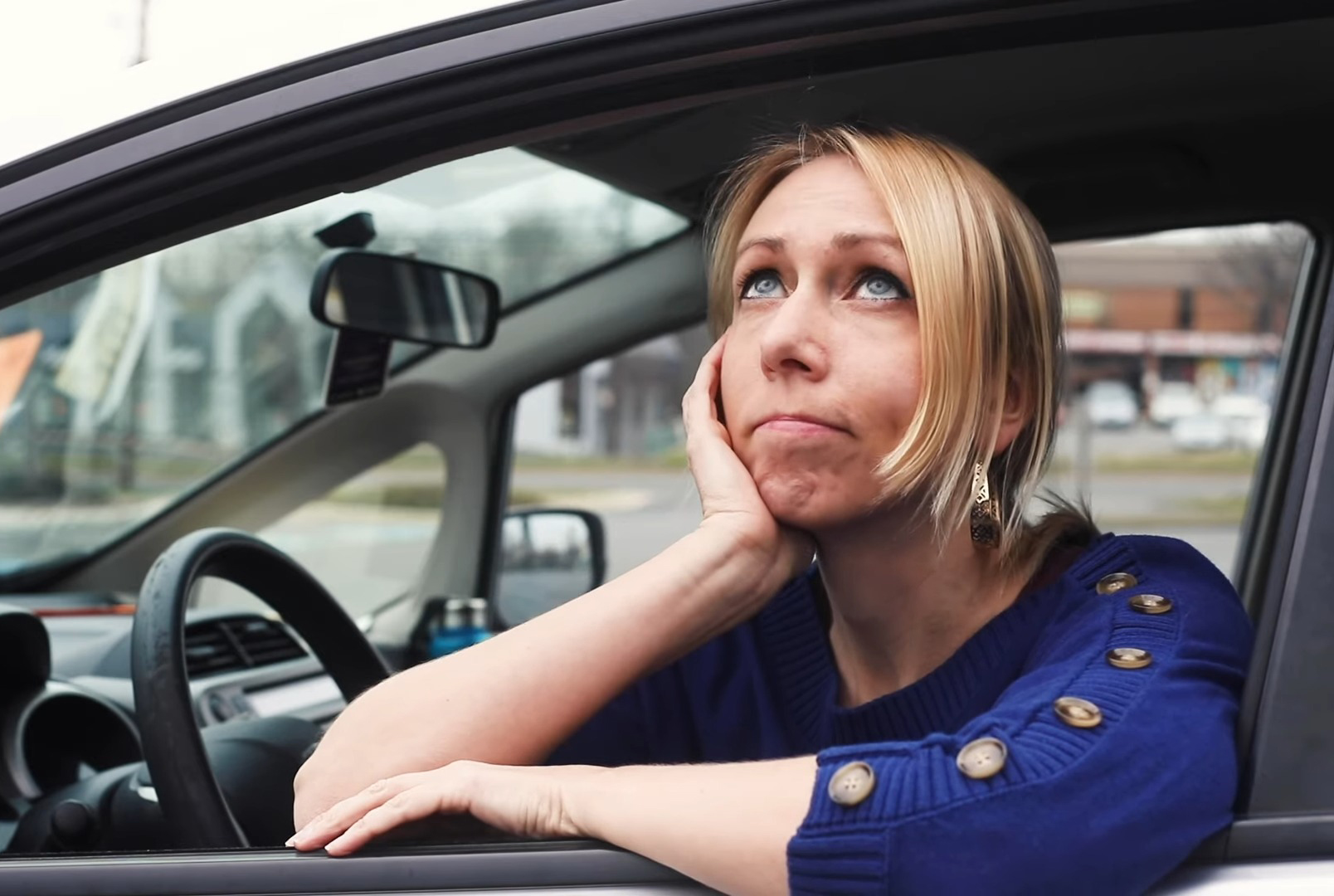 Woman in a car fear
